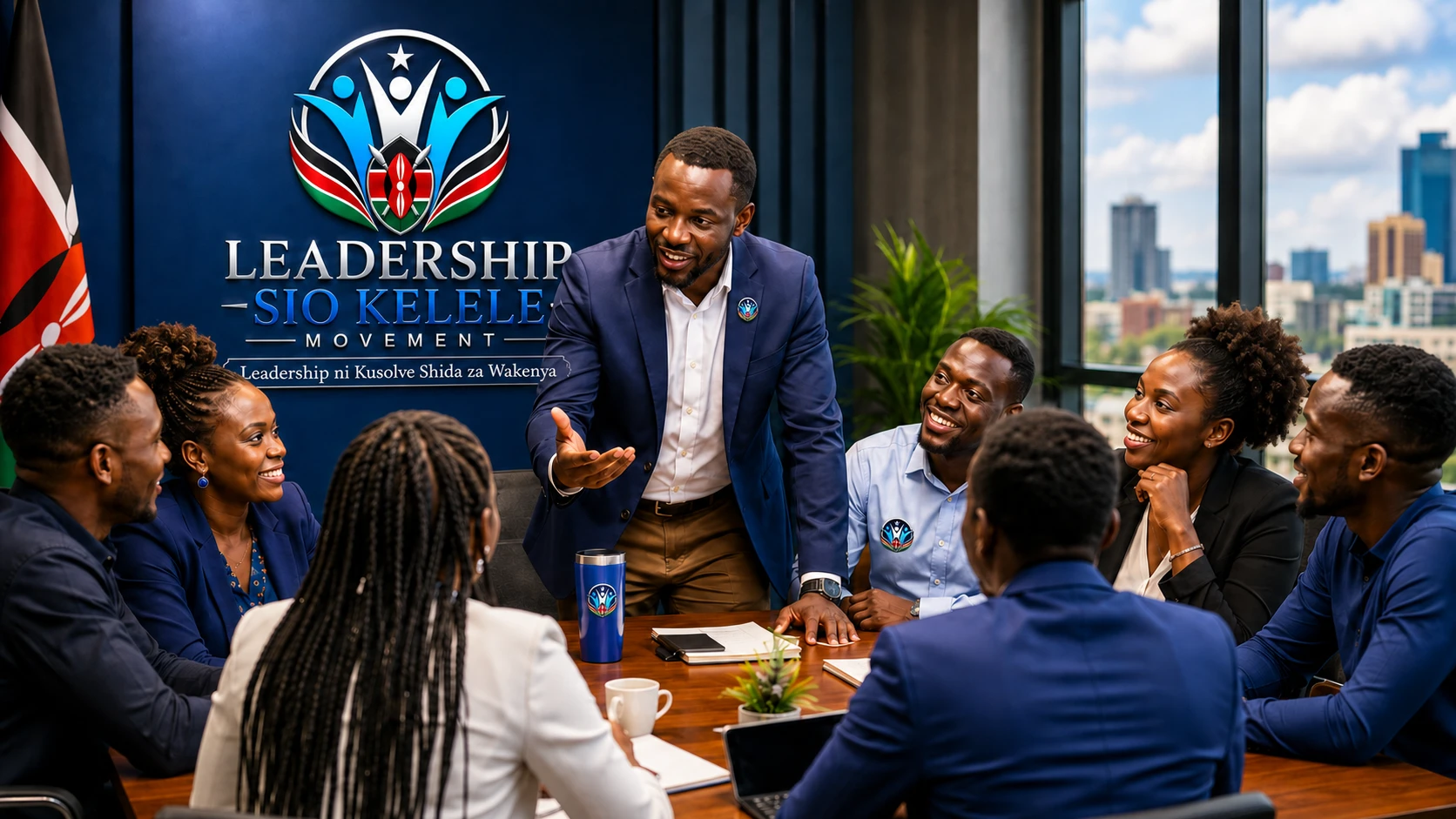 Movement members discussing practical leadership around a table